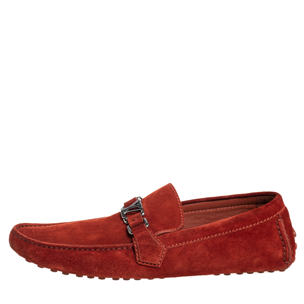 

Louis Vuitton Red Suede Hockenheim Slip On Loafers Size