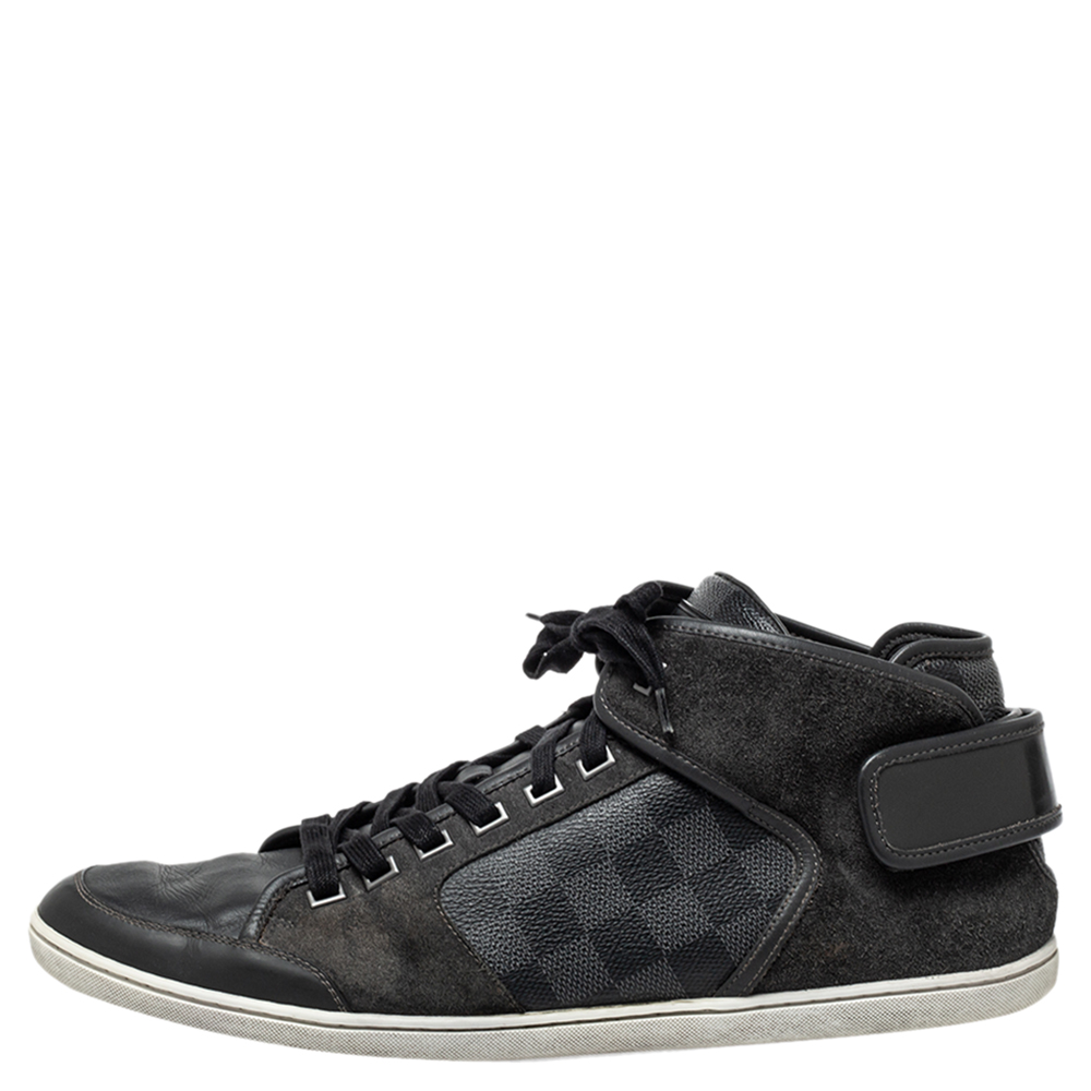 

Louis Vuitton Black Damier Graphite Canvas And Dark Grey Suede High Top Sneakers Size