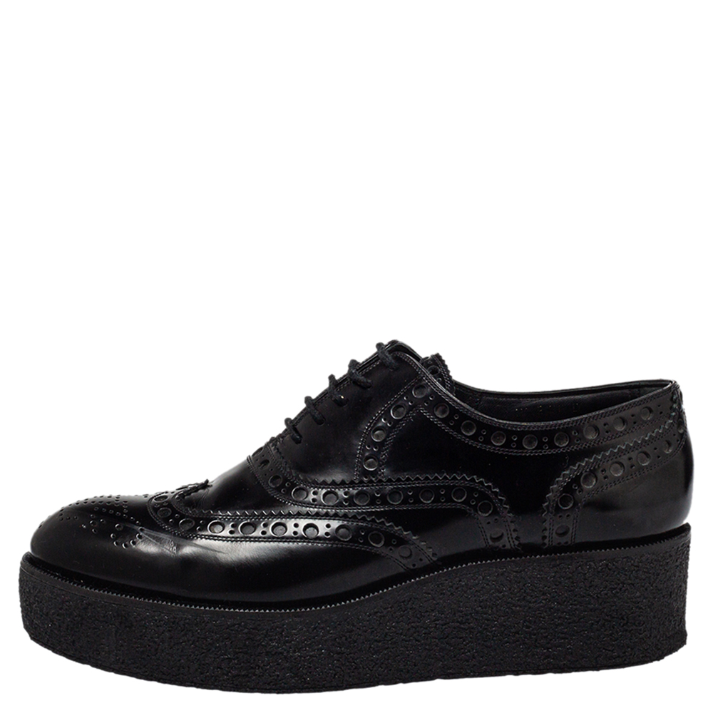 

Louis Vuitton Black Brogue Leather Platform Derby Size