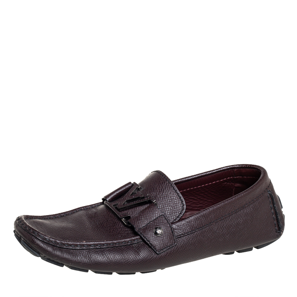 Pre-owned Louis Vuitton Burgundy Leather Monte Carlo Slip On Loafers Size 41