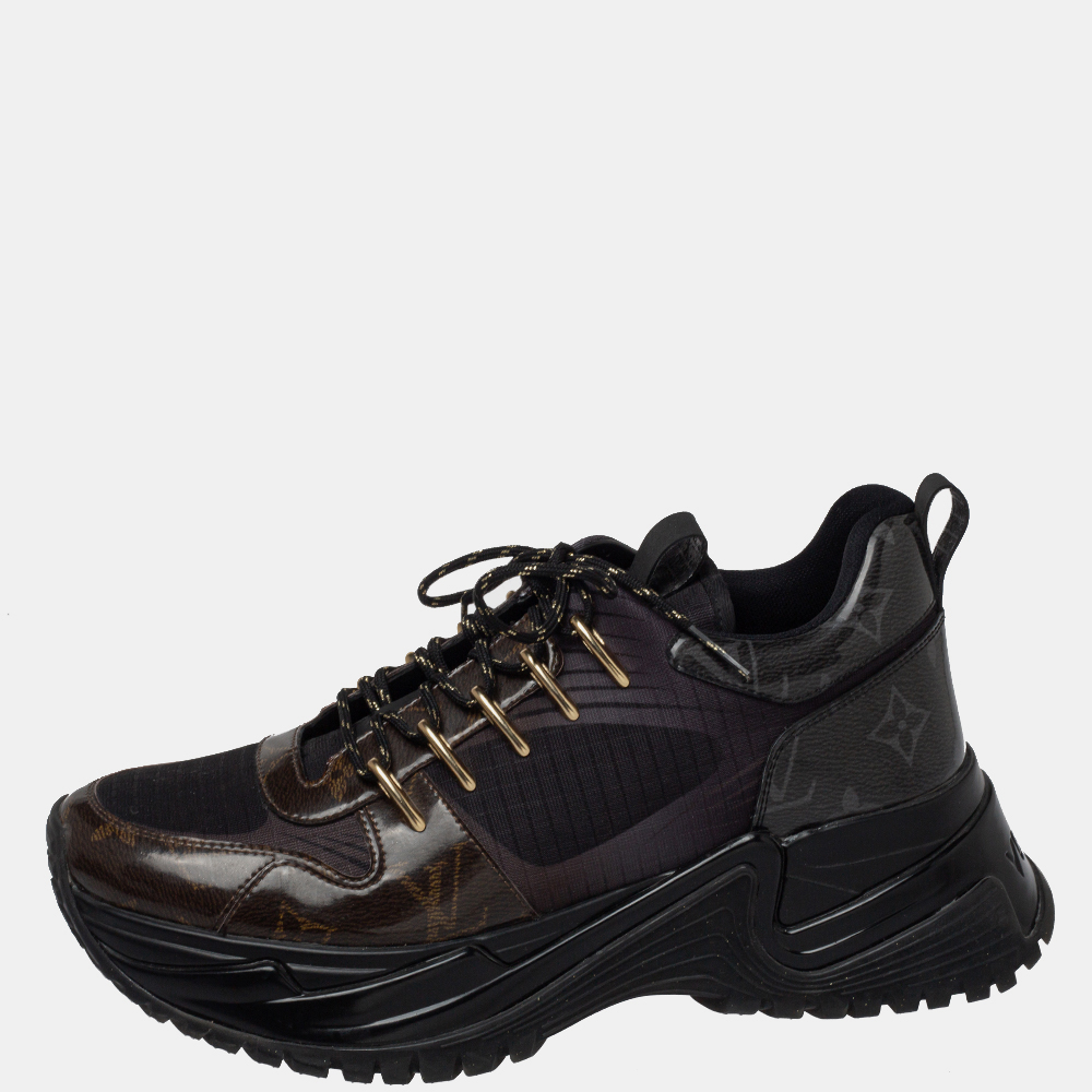 

Louis Vuitton Black/Brown Monogram Canvas And Mesh Run Away Pulse Sneakers Size 38.5