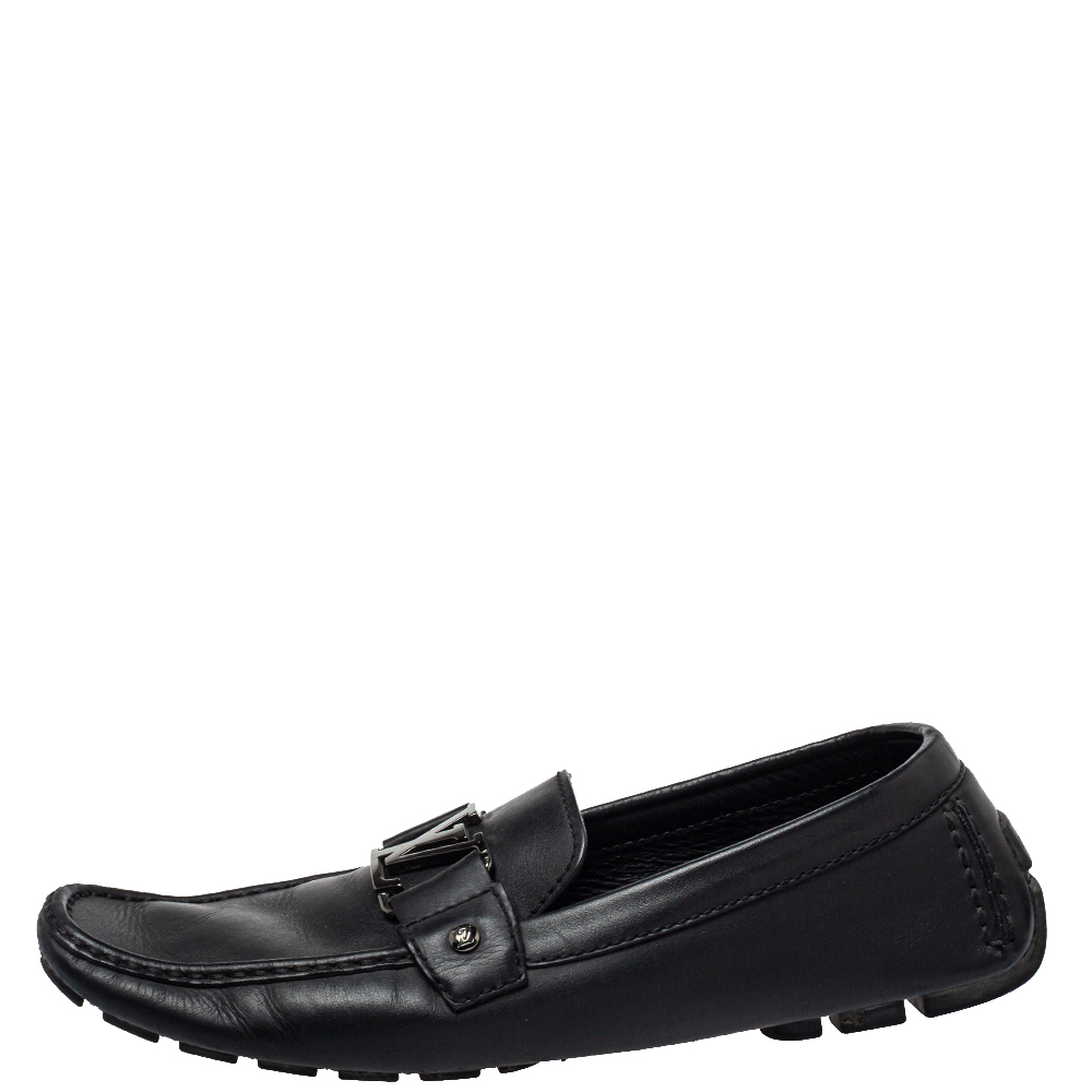 

Louis Vuitton Black Leather Monte Carlo Slip On Loafers Size