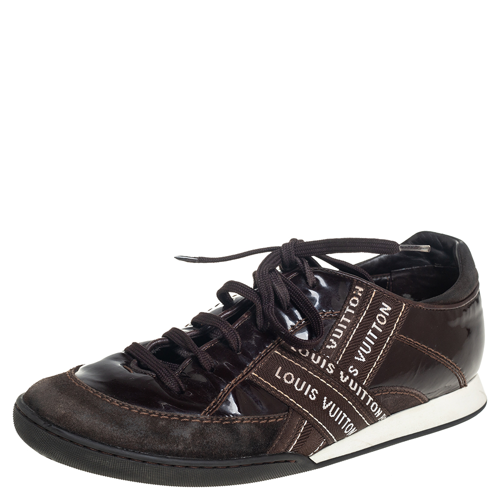 Brown Suede And Patent Leather Low Top Sneaker