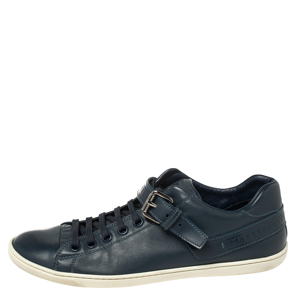 

Louis Vuitton Blue Leather Cap Toe Buckle Strap Lace Up Sneakers Size