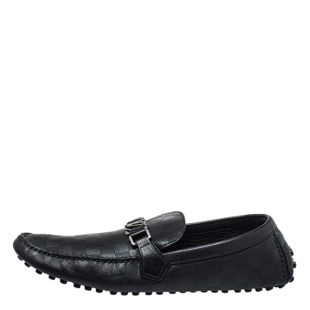 

Louis Vuitton Black Damier Embossed Leather Hockenheim Slip On Loafers Size