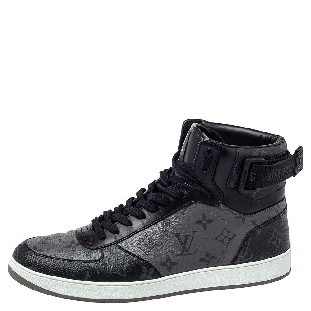 

Louis Vuitton Black/Grey Monogram Canvas Rivoli High Top Sneakers Size