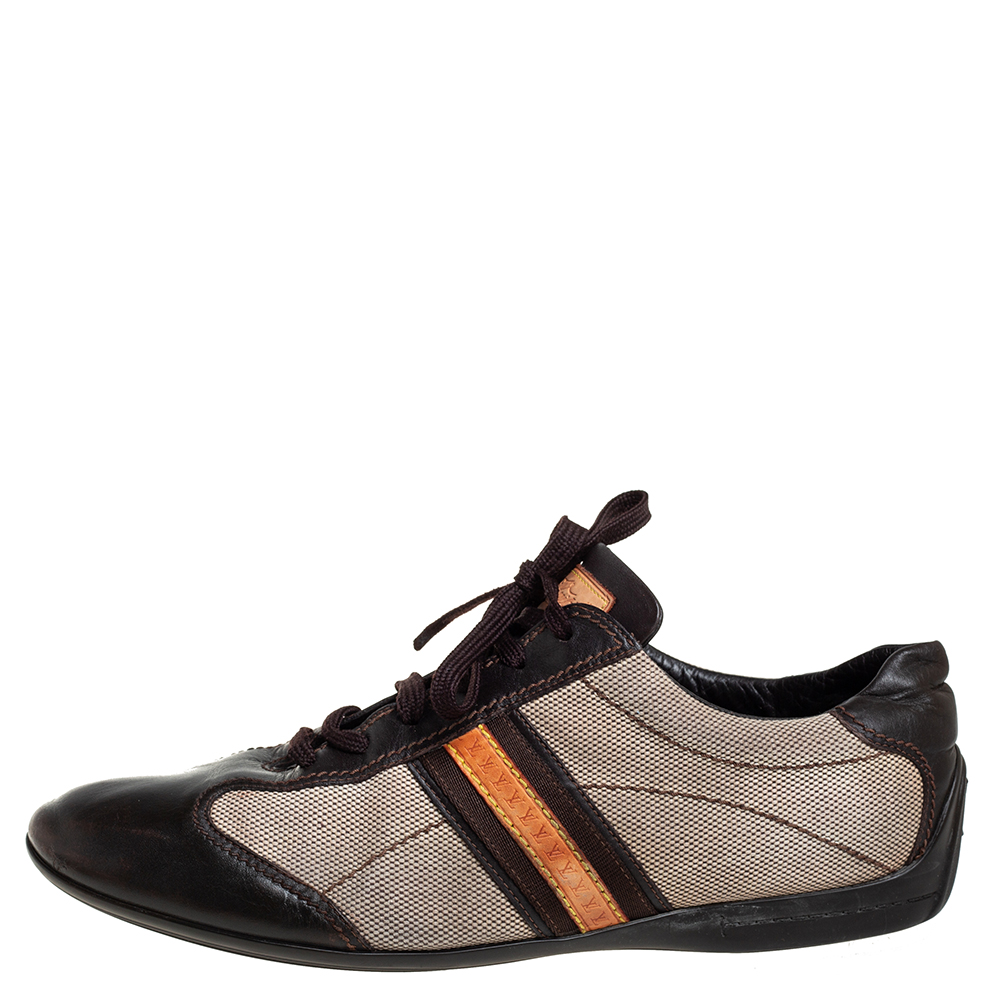 

Louis Vuitton Brown/Beige Leather And Canvas Low Top Sneakers Size