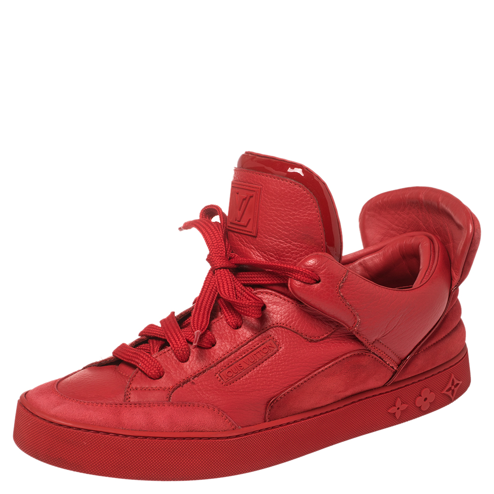 Pre-owned Louis Vuitton X West Red Leather And Suede Don High Top Sneakers 43.5 ModeSens
