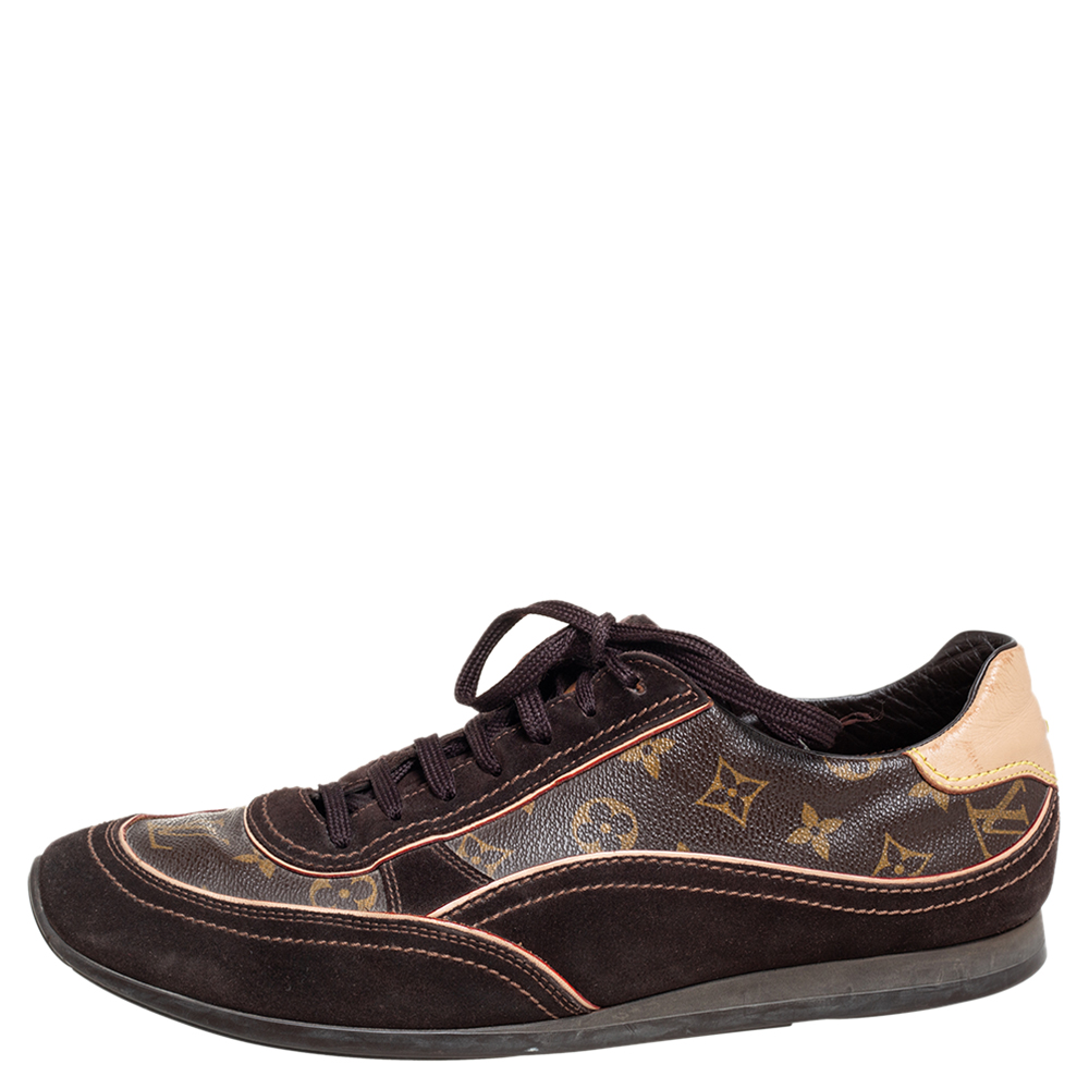 

Louis Vuitton Brown Monogram Canvas And Suede Low Top Sneakers Size
