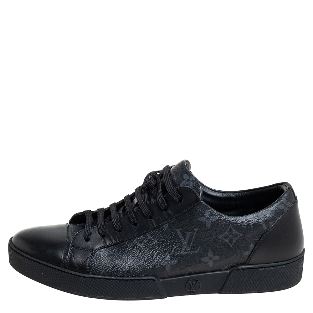 

Louis Vuitton Black Leather and Monogram Eclipse Canvas Match Up Sneaker Size