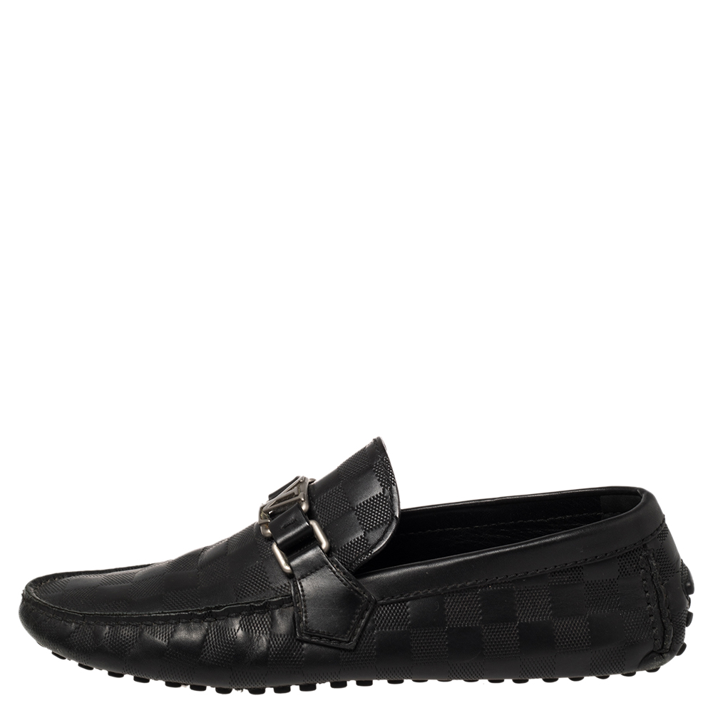

Louis Vuitton Black Damier Leather Infini Hockenheim Slip on Loafers Size