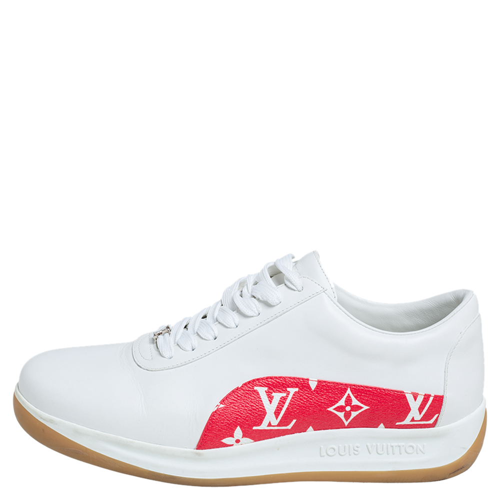 

Louis Vuitton x Supreme White Leather and Monogram Canvas Trim Sport Sneakers Size