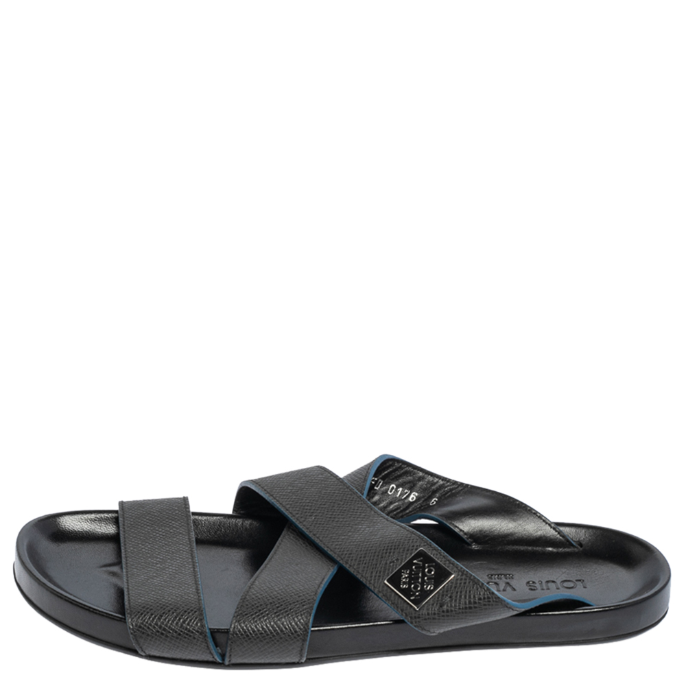 

Louis Vuitton Black Leather Criss Cross Strap Flat Slide Sandals Size