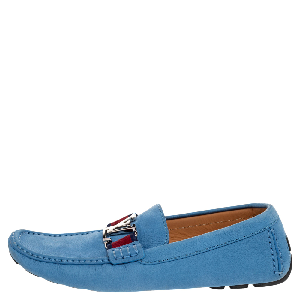

Louis Vuitton Blue Leather Monte Carlo Slip On Loafers Size