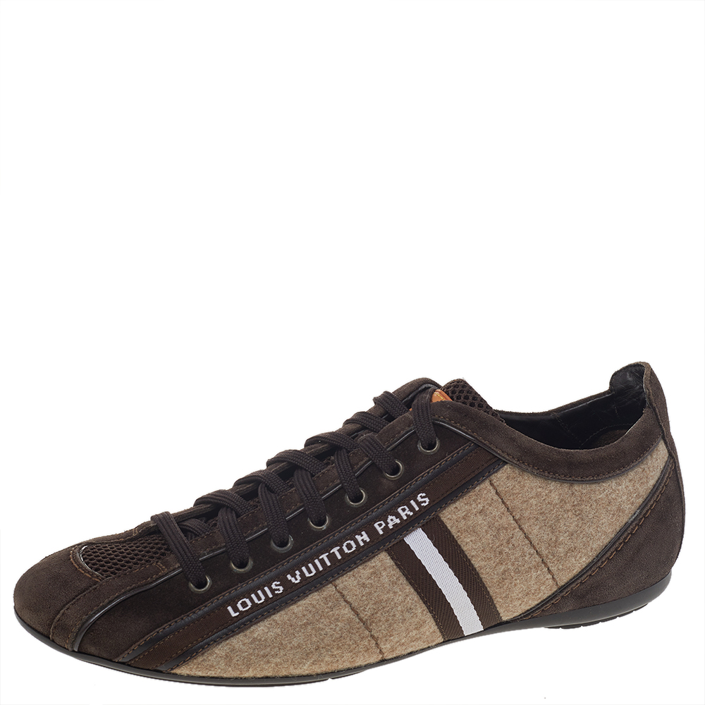 

Louis Vuitton Brown/Beige Fabric, Leather, Mesh, and Suede Cosmos Low Top Sneakers Size 40