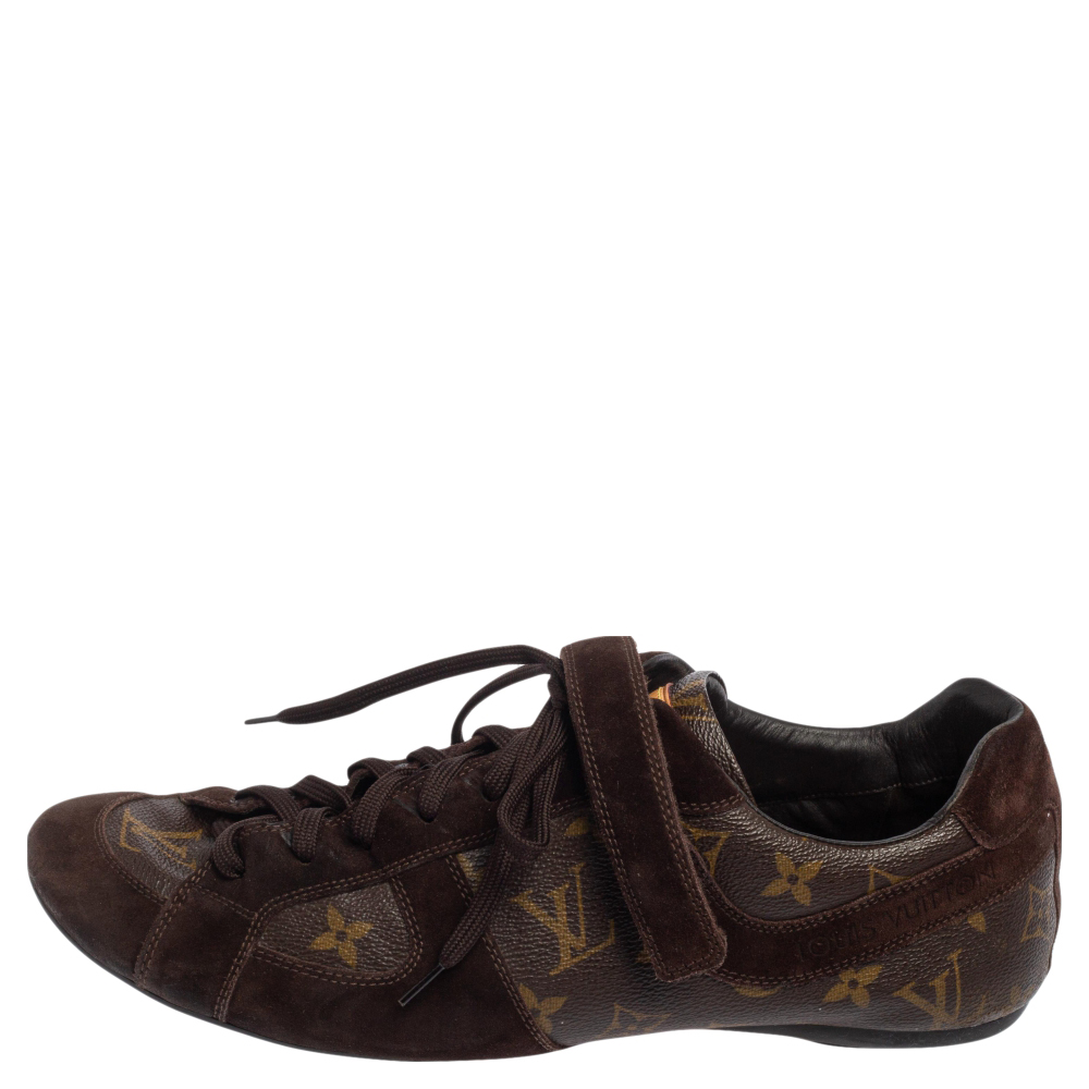 

Louis Vuitton Brown Monogram Canvas And Suede Speeding Velcro Sneakers Size