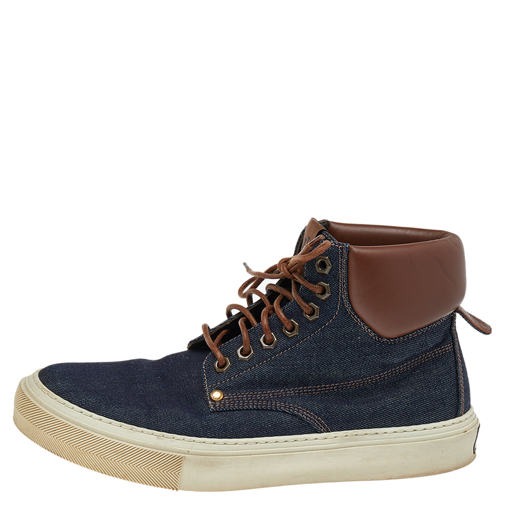 

Louis Vuitton Blue/Brown Denim & Leather High Top Sneakers Size