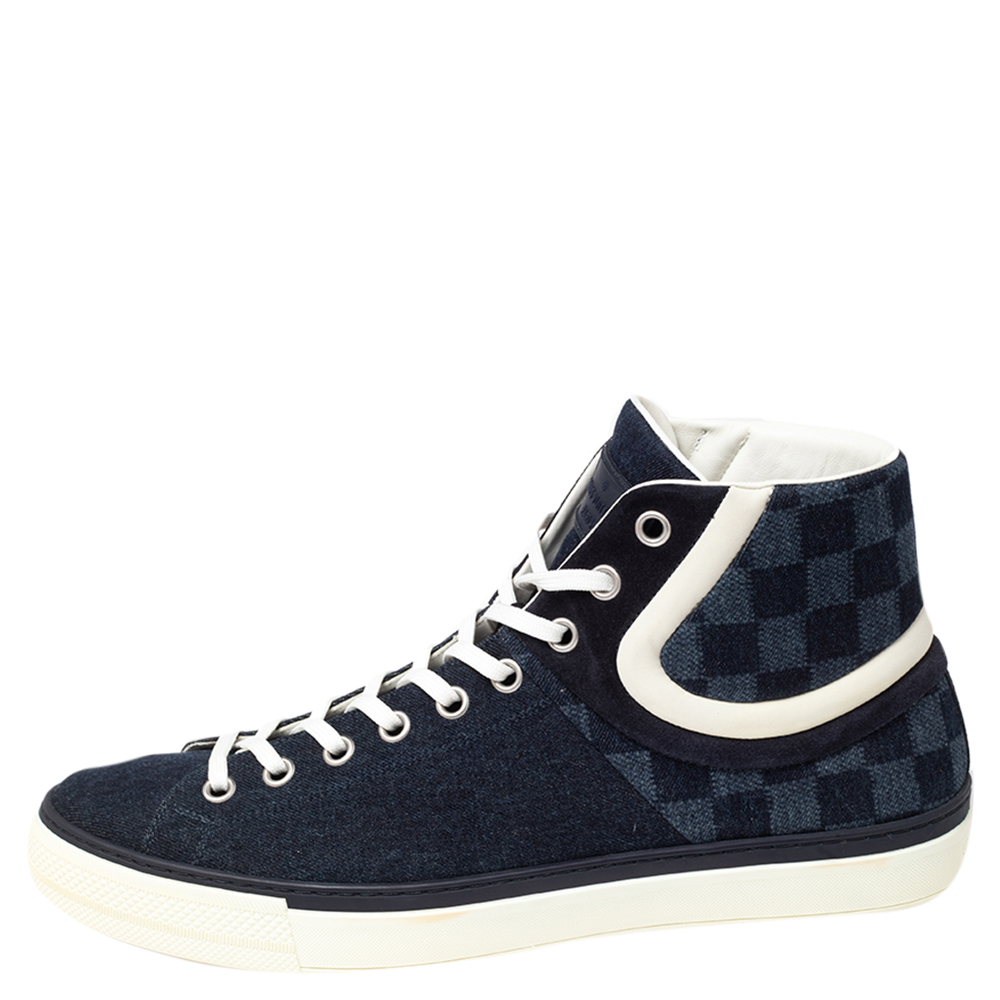 

Louis Vuitton Navy Blue Damier Ebene Canvas High Top Sneakers Size