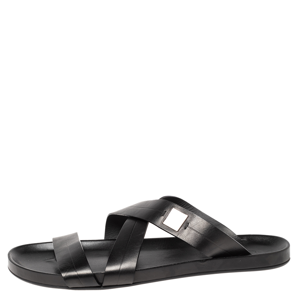 

Louis Vuitton Black Leather Criss Cross Strap Flat Slide Sandals Size
