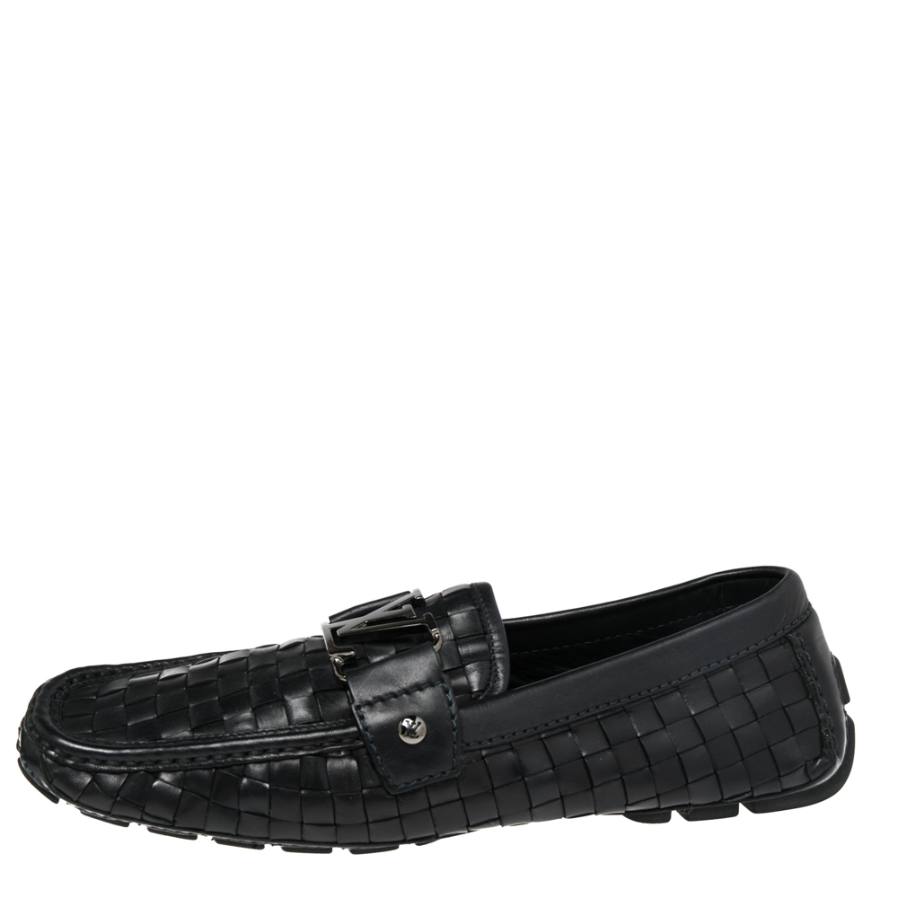 

Louis Vuitton Black Woven Leather Monte Carlo Loafers Size