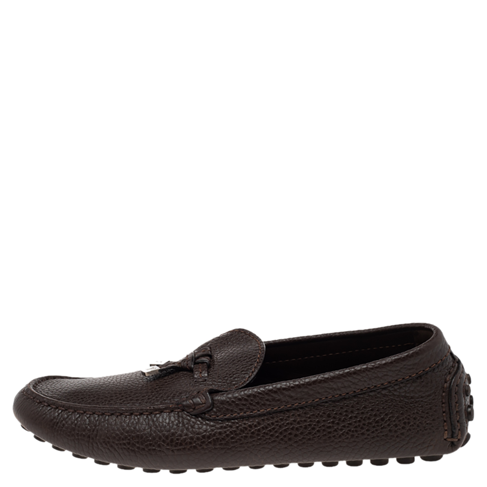 

Louis Vuitton Brown Leather Logo Bow Slip On Loafers Size