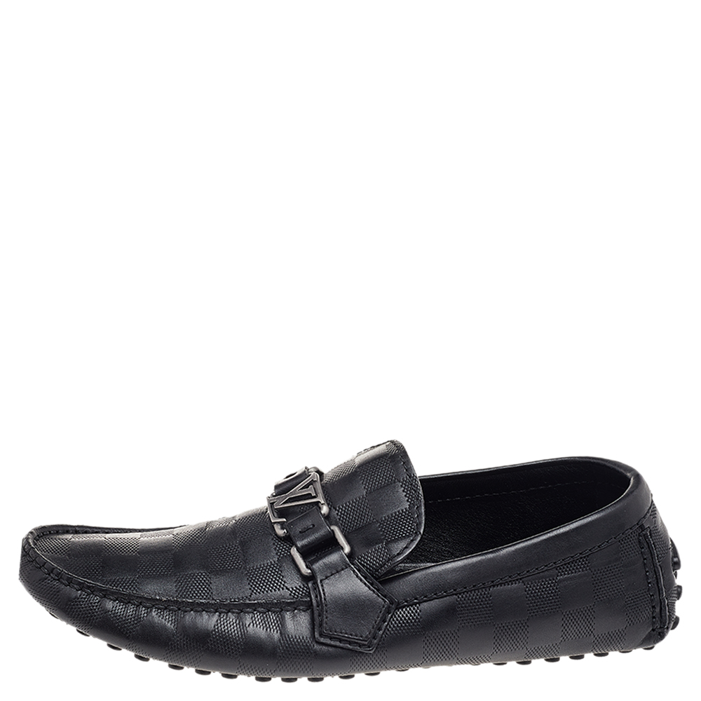 

Louis Vuitton Black Damier Embossed Leather Hockenheim Slip On Loafers Size