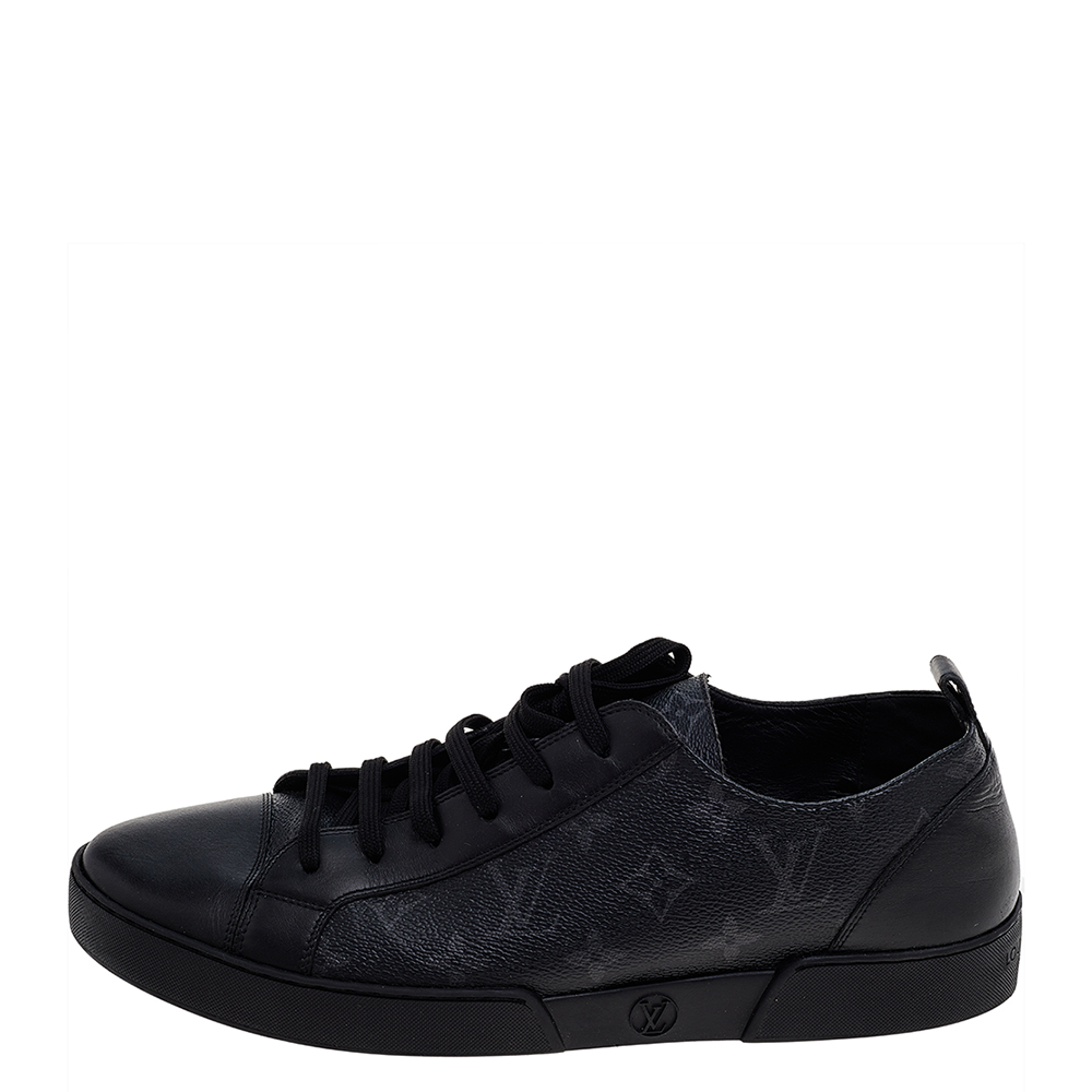 

Louis Vuitton Black Monogram Canvas And Leather Low Top Sneakers Size