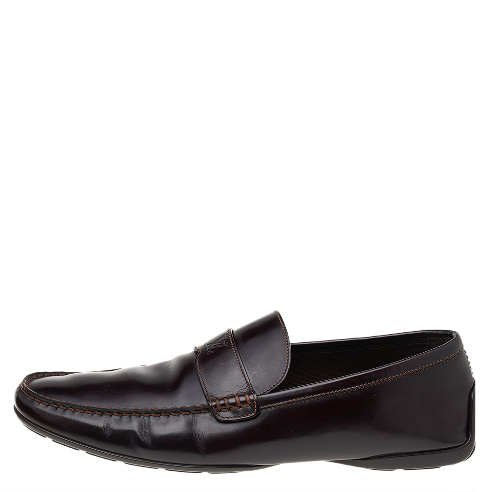 

Louis Vuitton Dark Brown Leather Slip On Loafers Size