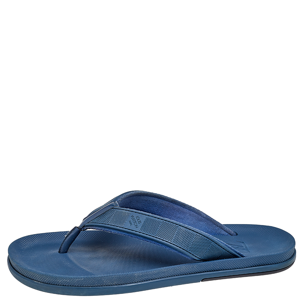 

Louis Vuitton Blue Damier Rubber and Leather Thong Sandals Size