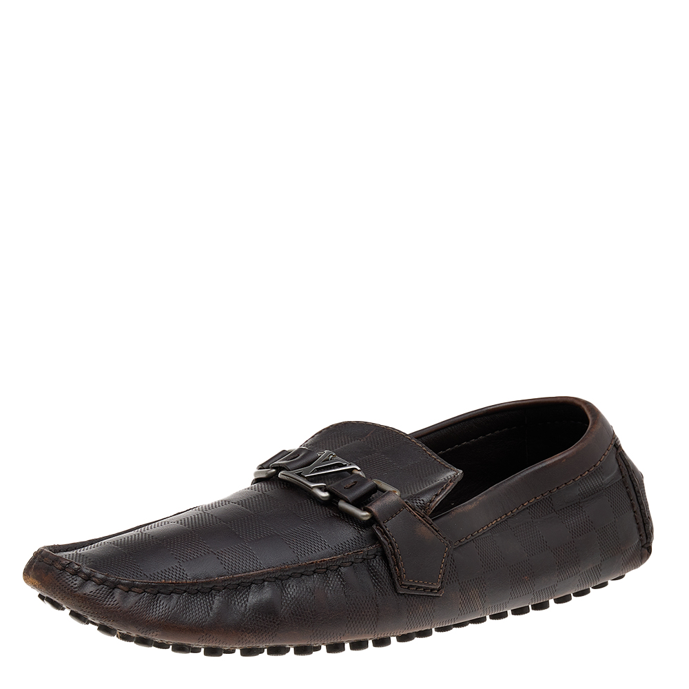 

Louis Vuitton Dark Brown Damier Embossed Leather Hockenheim Slip On Loafers Size