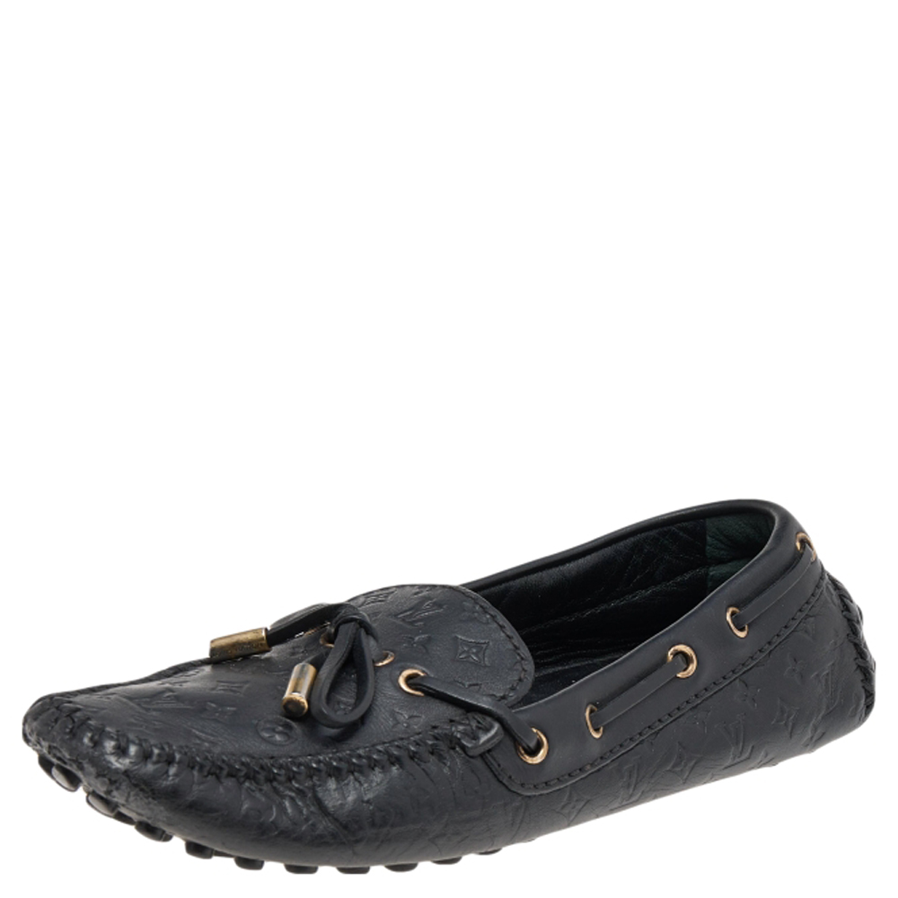 

Louis Vuitton Black Monogram Leather Slip on Loafers Size