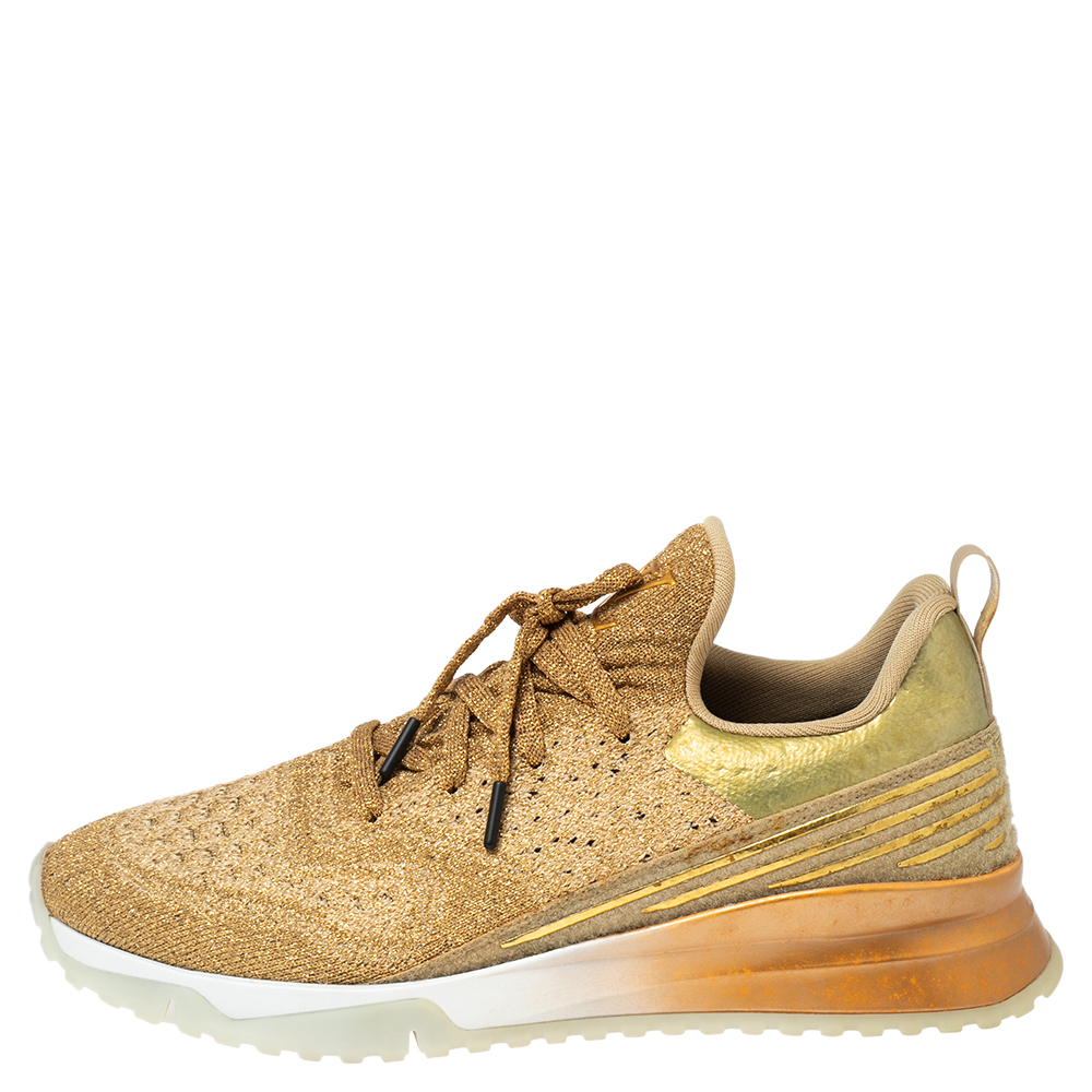 

Louis Vuitton Gold Knit Fabric and Leather V.N.R Sneakers Size