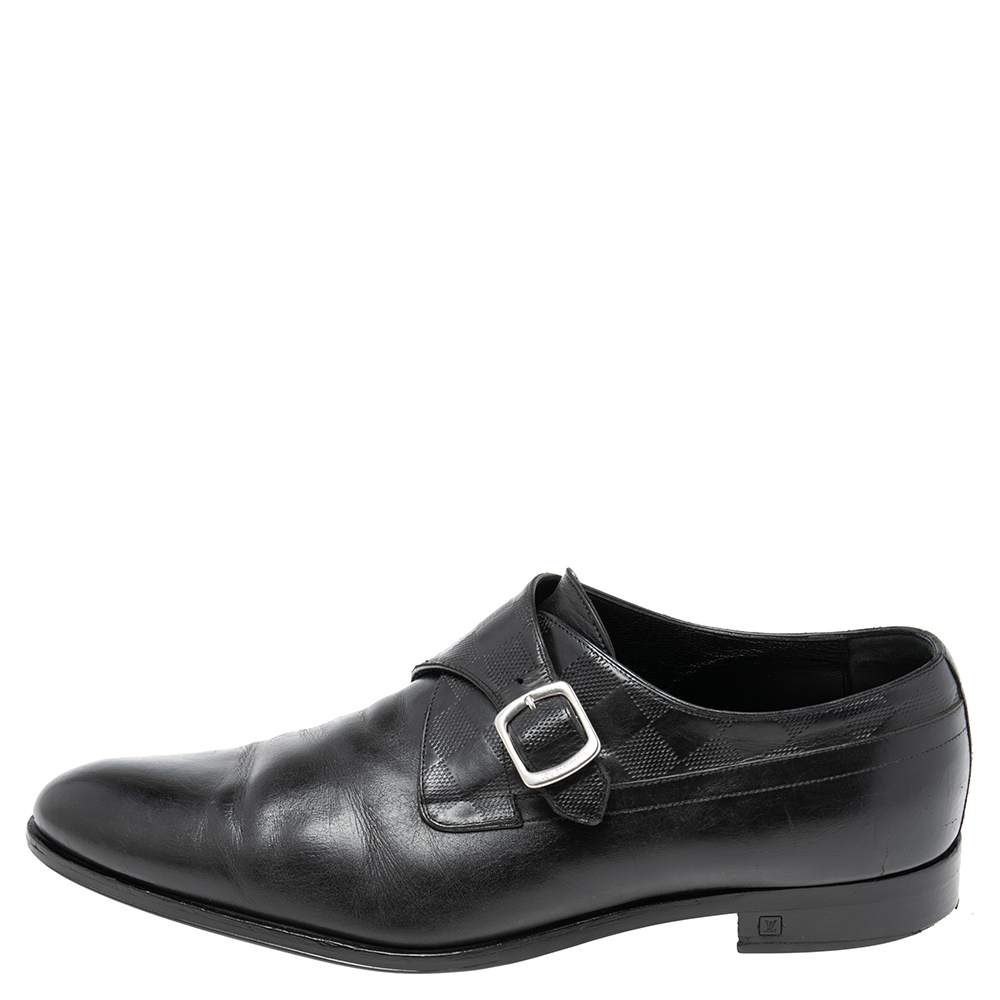 

Louis Vuitton Black Leather and Damier Monk Strap Loafers Size