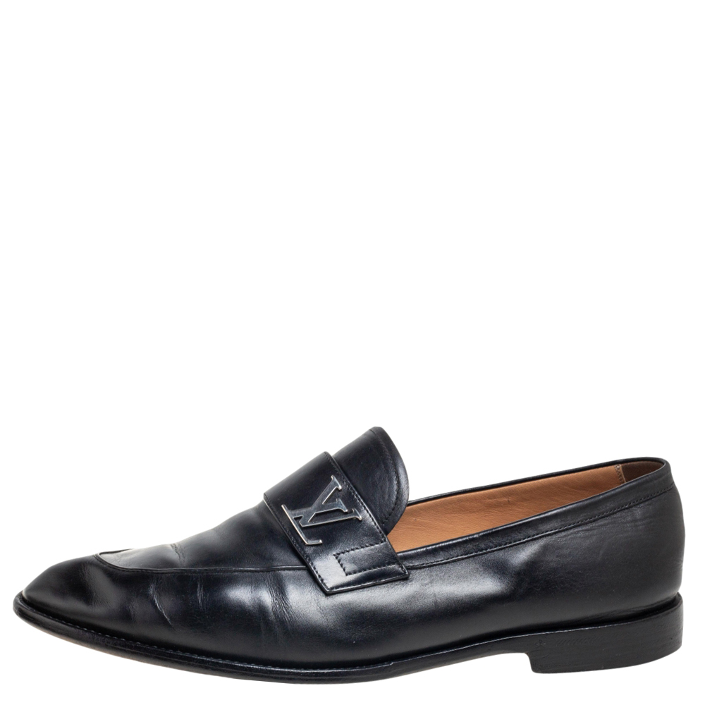 

Louis Vuitton Black Leather Logo Slip On Loafers Size