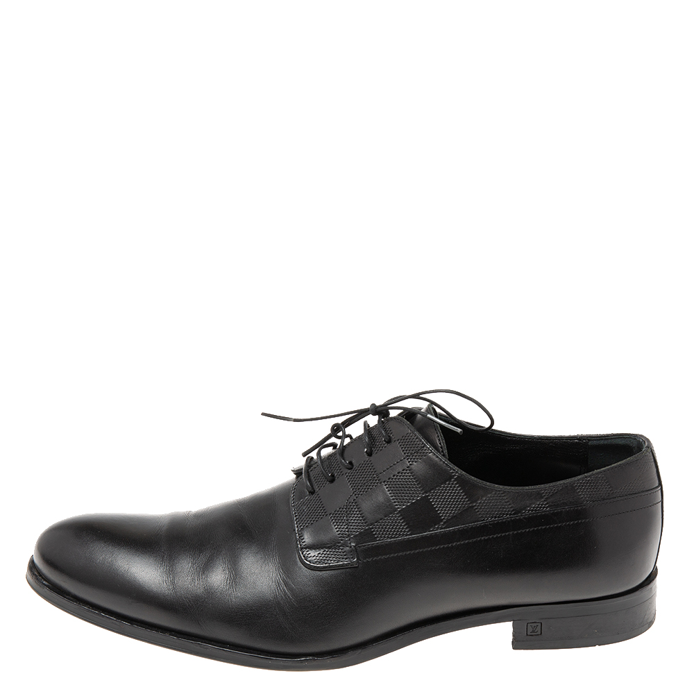 

Louis Vuitton Black Damier Embossed Leather Lace-Up Derby Size