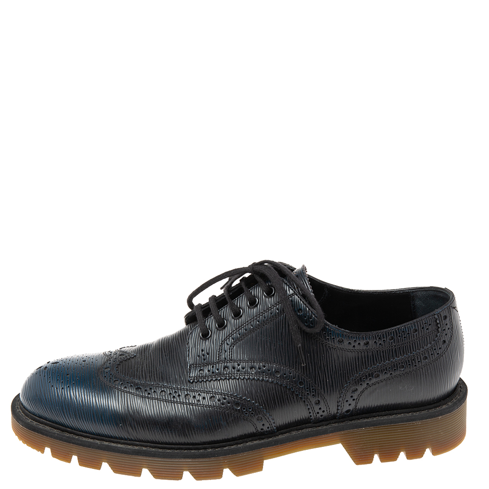 

Louis Vuitton Navy Blue/Black Brogue Epi Leather Lace-up Derby Size