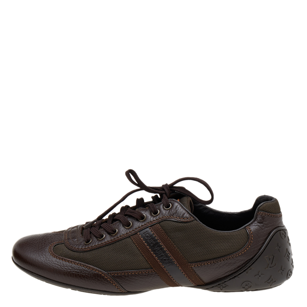 

Louis Vuitton Brown Leather And Canvas Low Top Sneakers Size