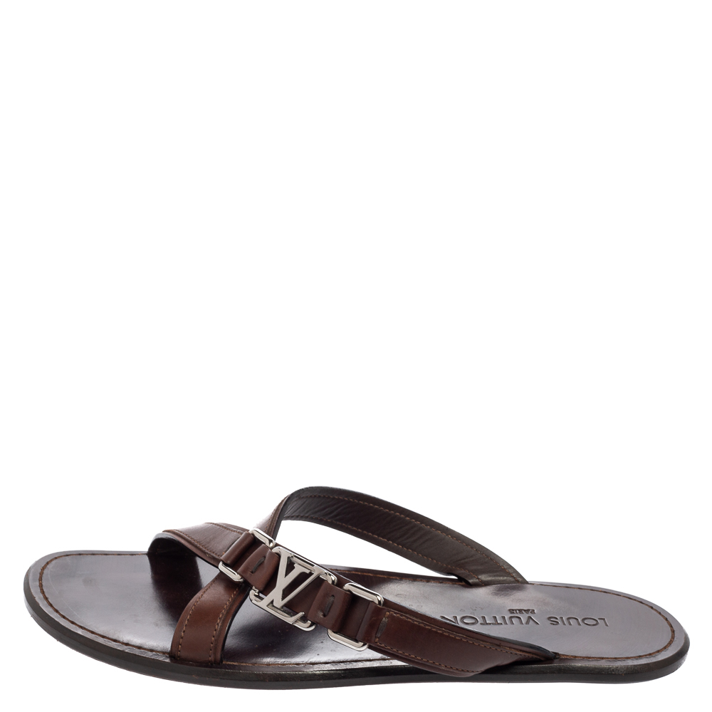 

Louis Vuitton Brown Leather Slide Sandals Size