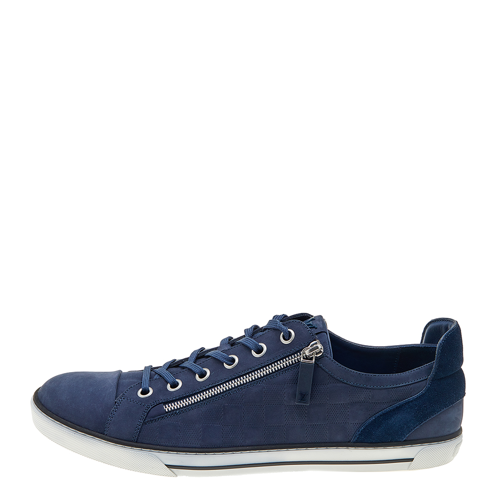 

Louis Vuitton Blue Damier Leather And Suede Adventure Zip-Up Low Top Sneakers Size, Navy blue