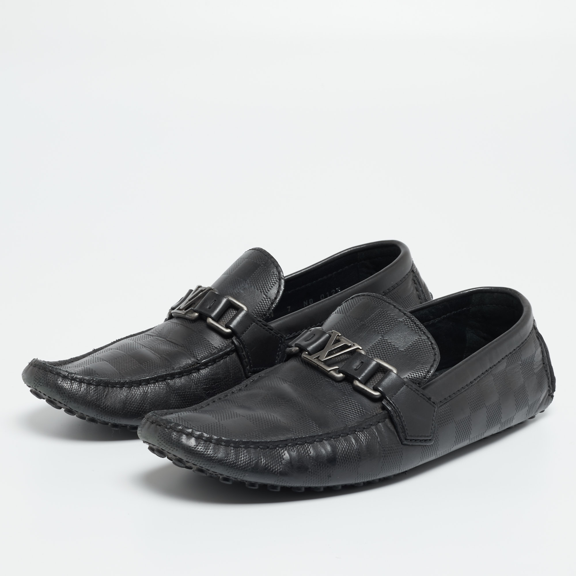 

Louis Vuitton Black Leather Damier Infini Hockenheim Slip On Loafers Size