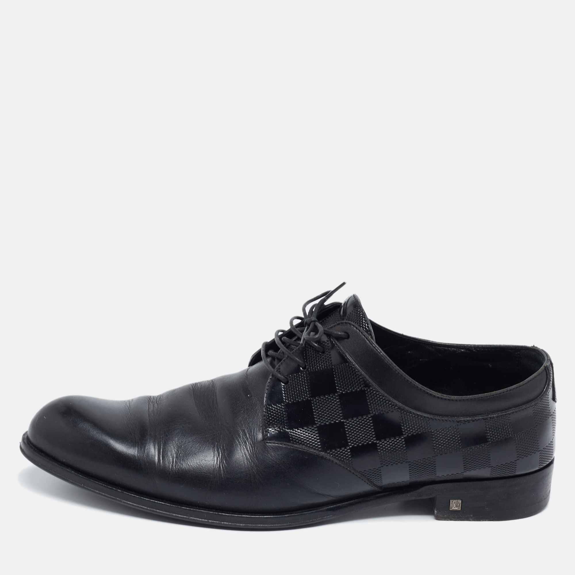 Pre-owned Louis Vuitton Black Damier Embossed Leather Lace-up Derby Size 43