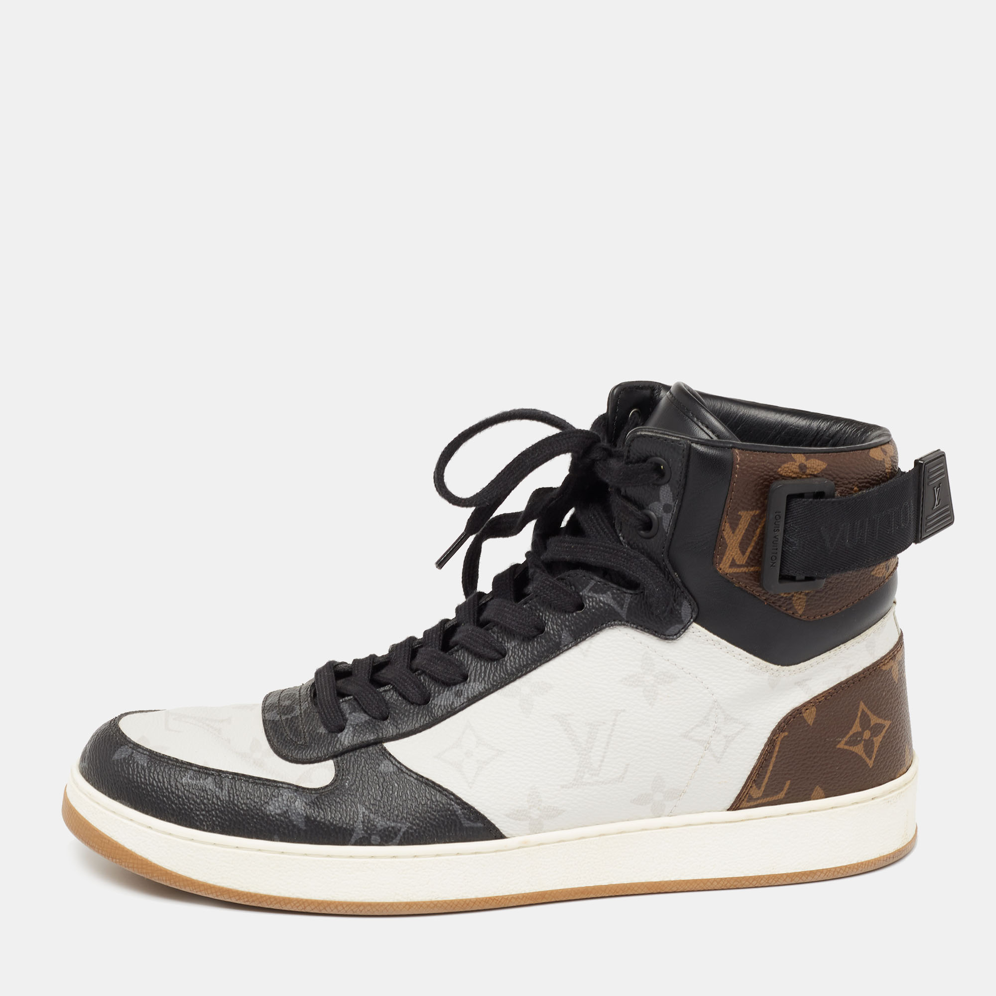 Louis Vuitton Brown Monogram Canvas and Black Leather High Top Sneaker