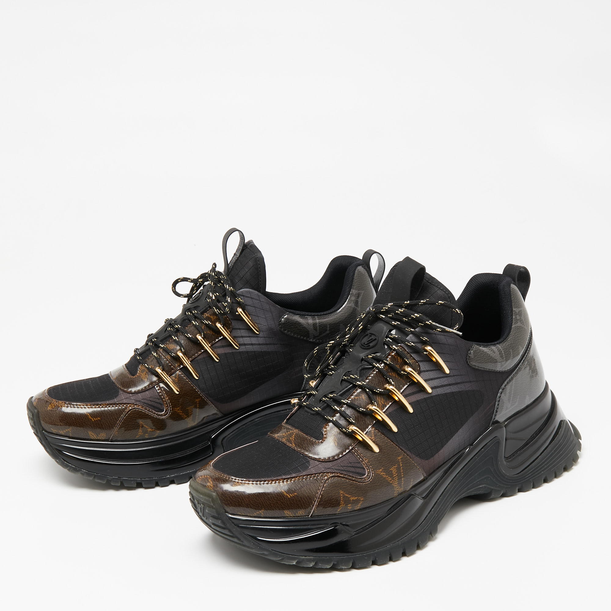 

Louis Vuitton Black/Brown Monogram Canvas and Mesh Run Away Pulse Sneakers Size