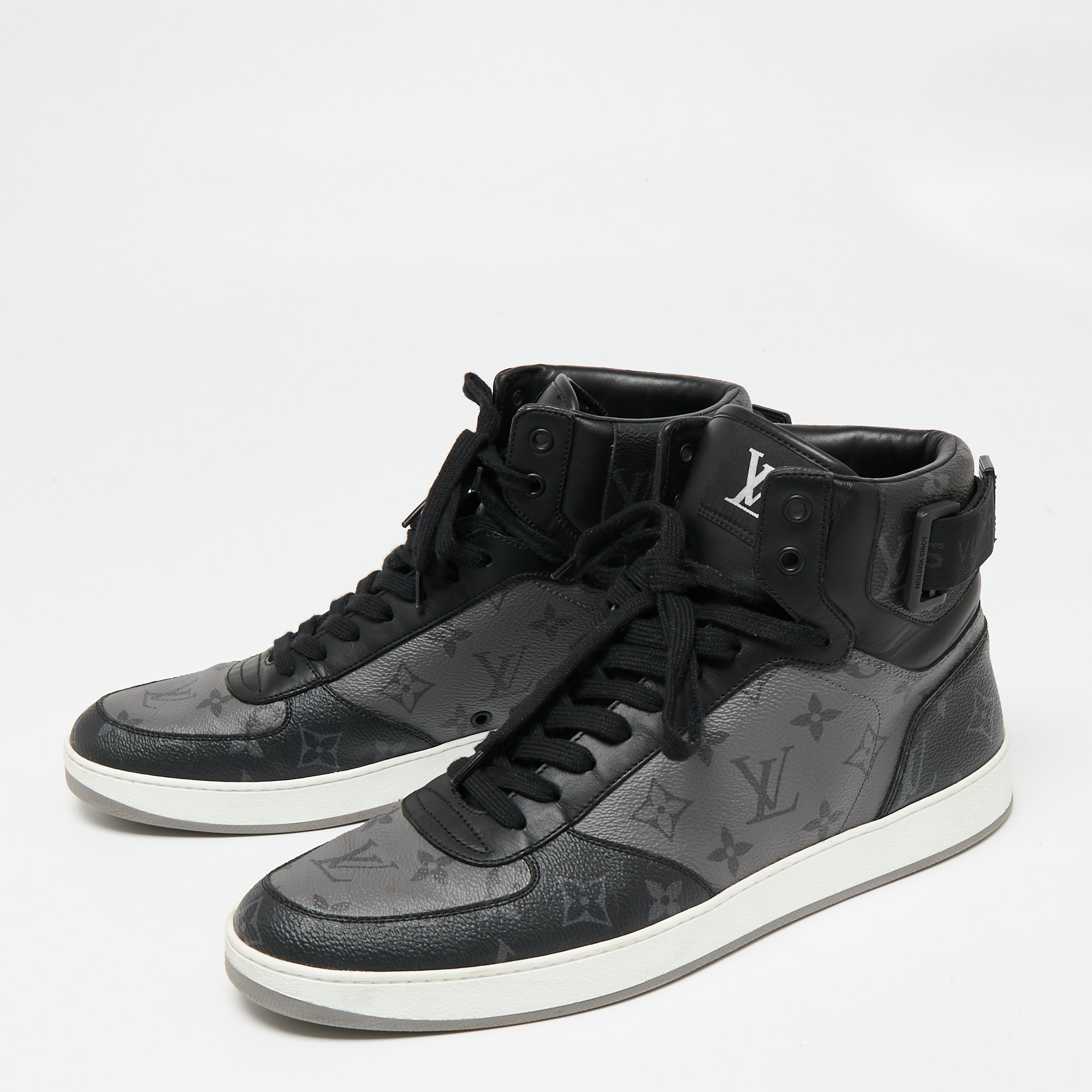 

Louis Vuitton Black/Grey Monogram Canvas Rivoli High Top Sneakers Size