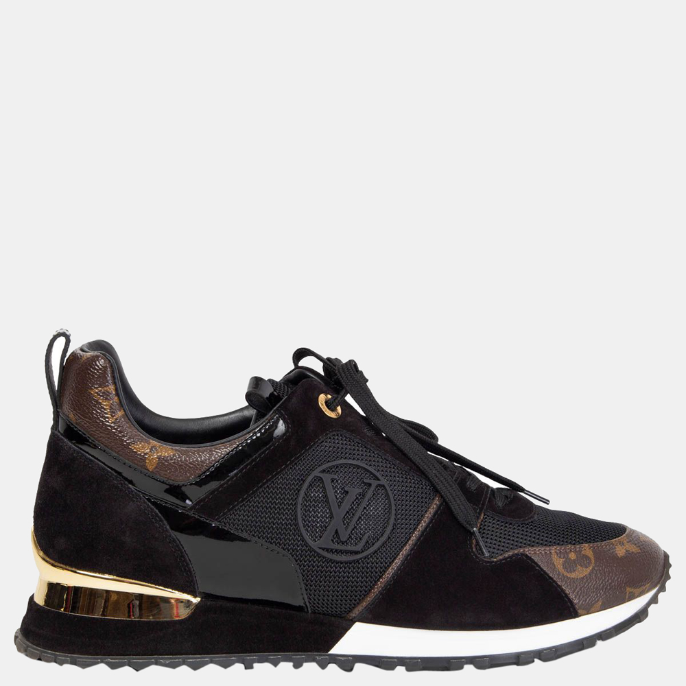 

Louis Vuitton Black/Brown suede Calf Leather Monogram-canvas trim Run Away Sneaker EU