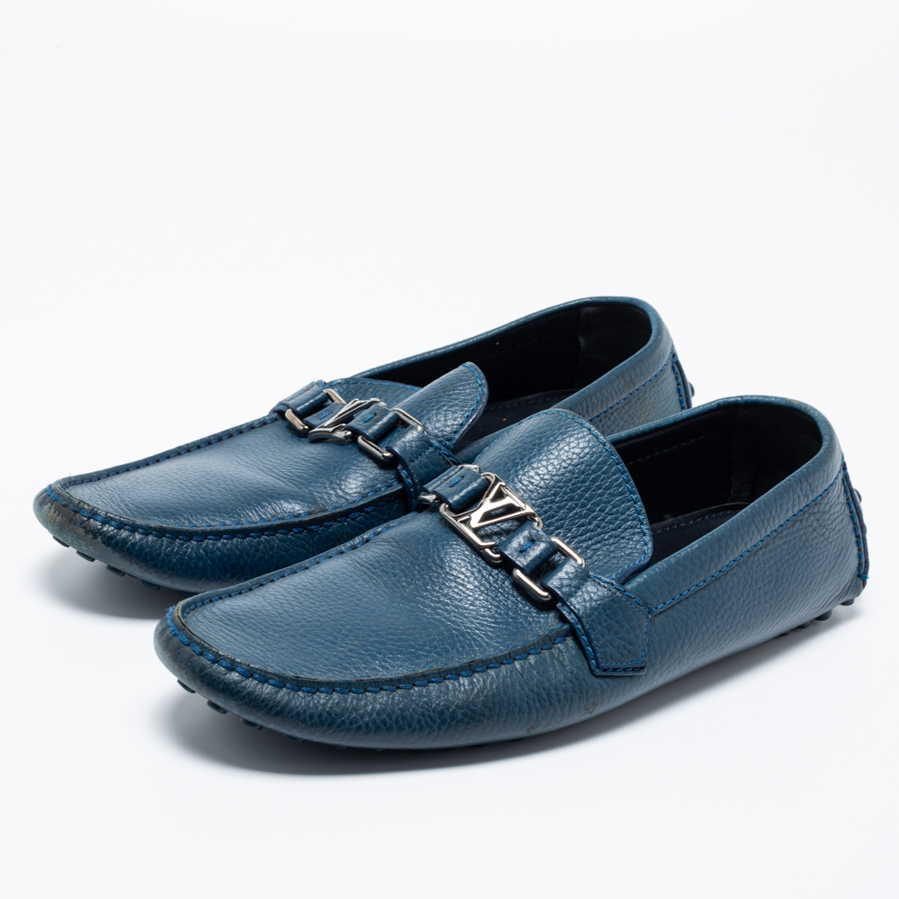 

Louis Vuitton Blue Leather Hockenheim Slip-On Loafers Size