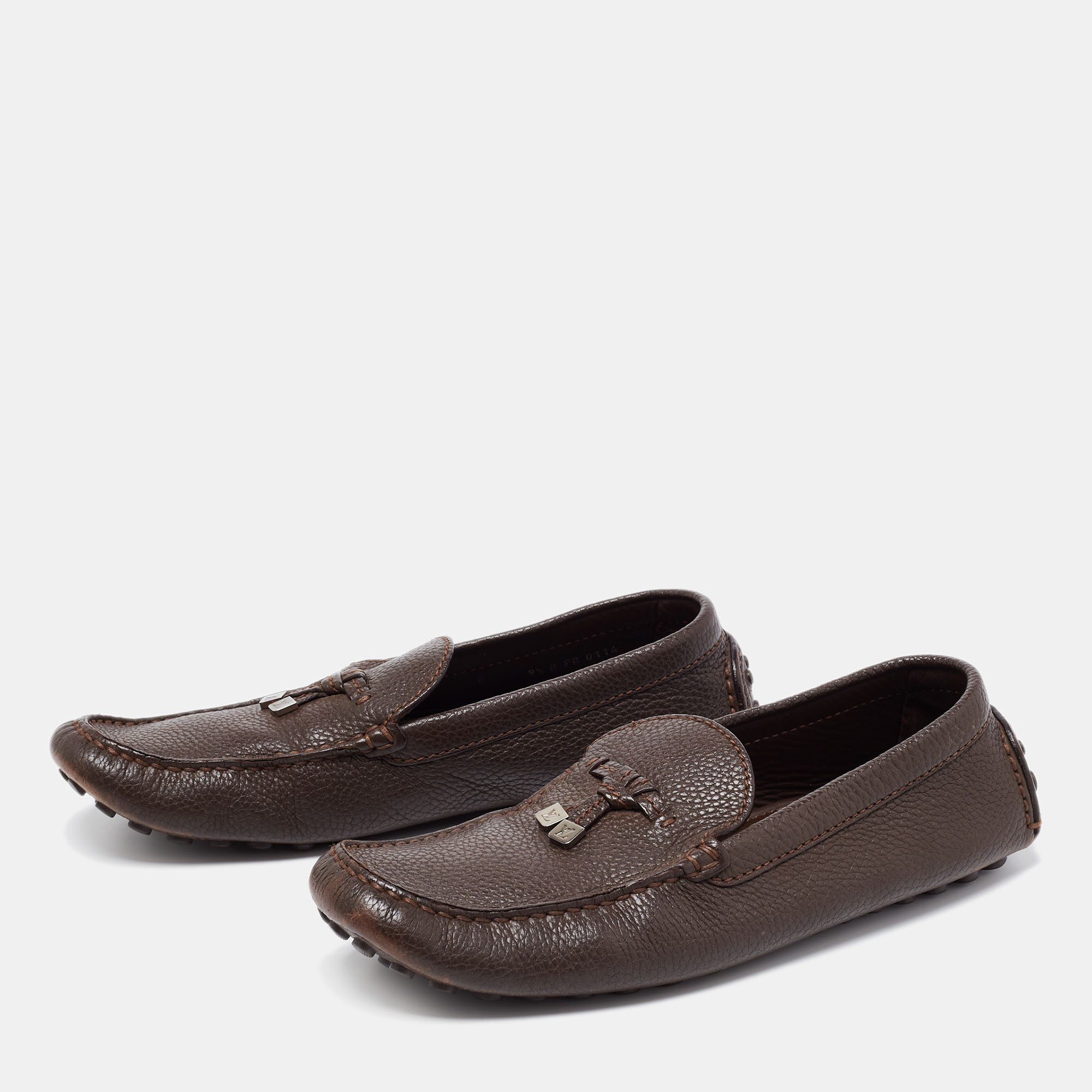 

Louis Vuitton Brown Leather Logo Bow Slip On Loafers Size