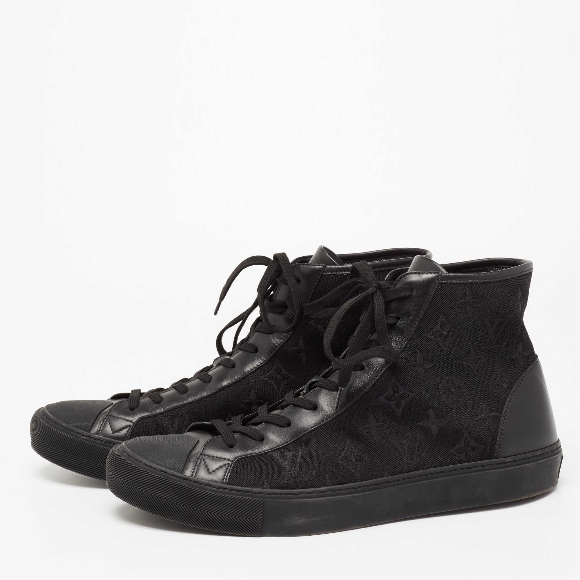 

Louis Vuitton Black Monogram Leather And Canvas Stellar High Top Sneakers Size