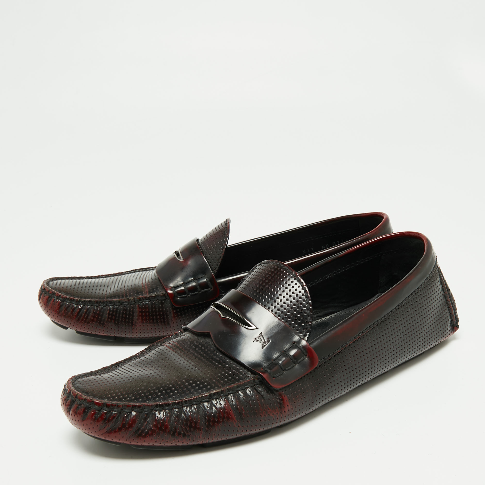 

Louis Vuitton Two-Tone Perforated Leather Penny Loafers Size, Burgundy