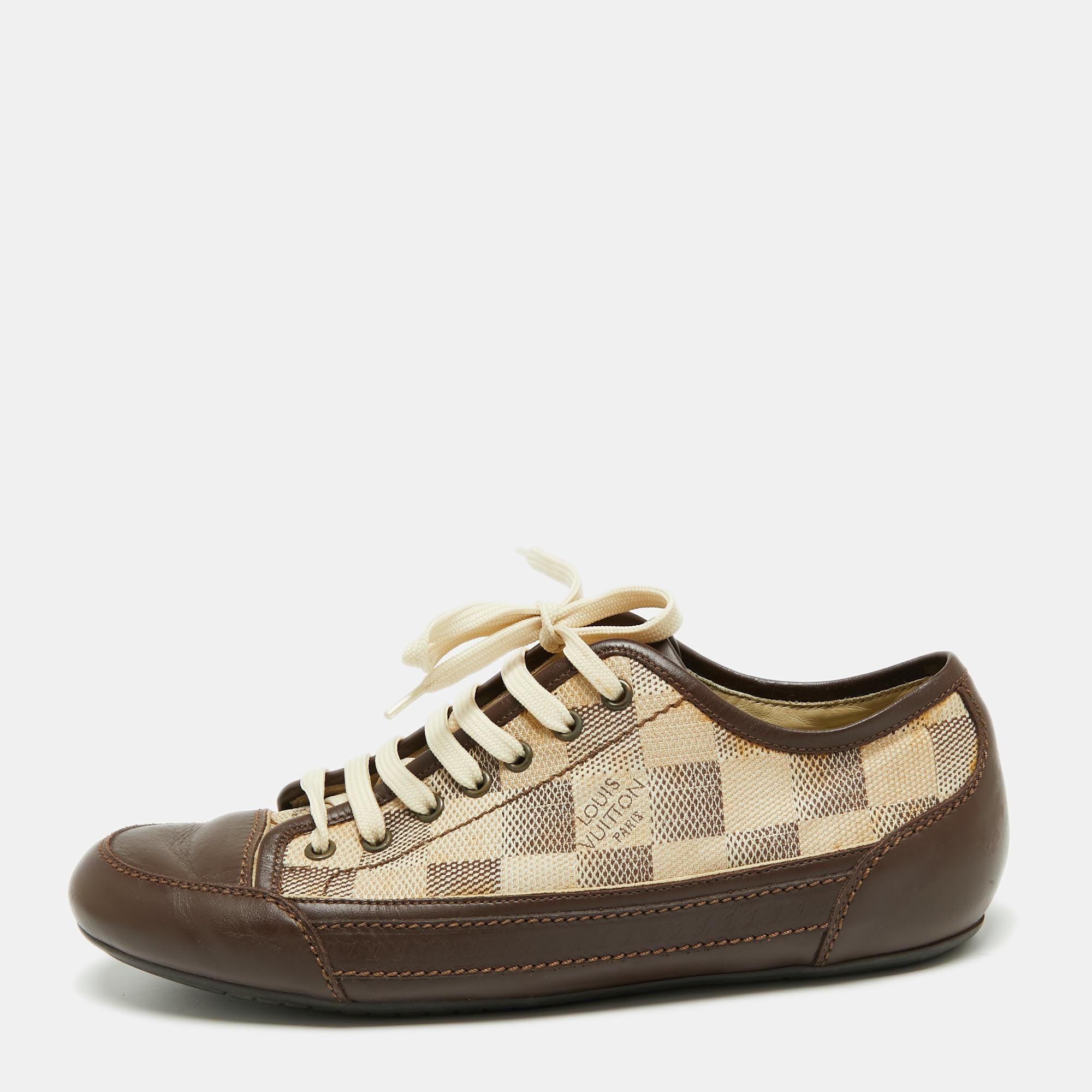 Pre-owned Damier Azur Canvas And Leather Sneakers Size 40 In Brown